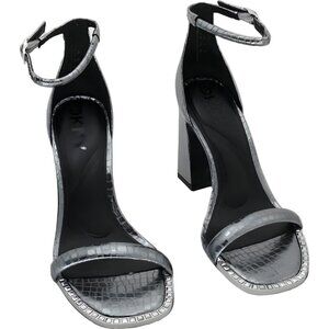 DKNY Waylin ankle-strap block heel sandals silver snakeskin US 6.5M EU 37